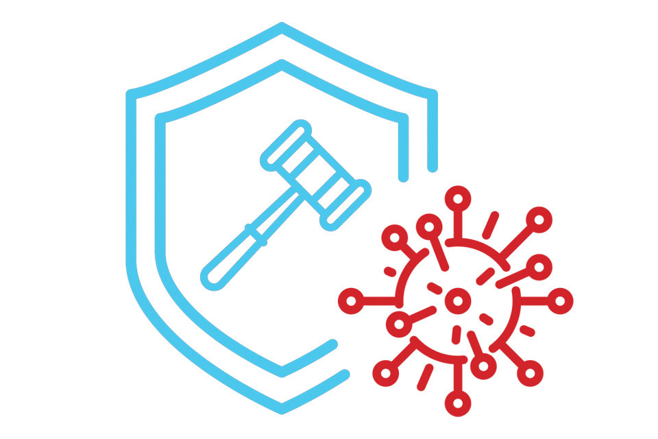 Gavel and coronavirus graphic