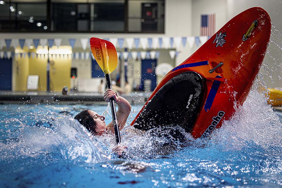 The kayaking club practices in the pool at Simon Rec Center on April 15, 2024.