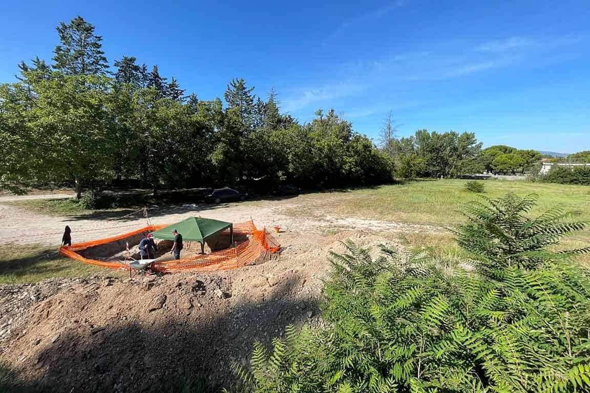 An ariel photo of the dig site managed by Douglas Boin, Ph.D., SLU historian.